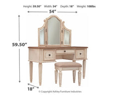 Realyn Vanity and Mirror with Stool - furniture place usa