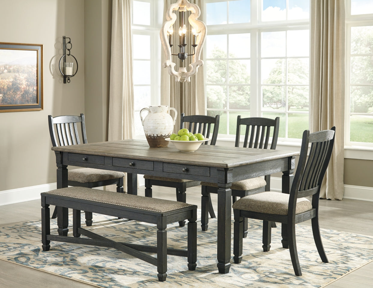 Tyler Creek Dining Table and 4 Chairs and Bench - PKG000400 - furniture place usa