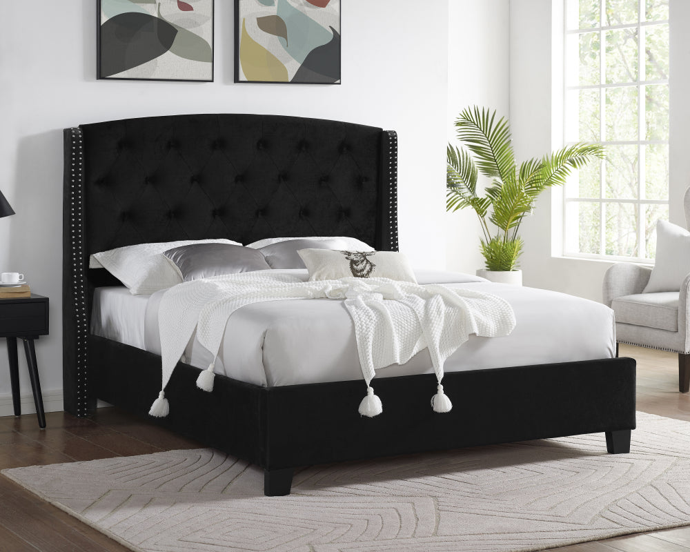 EVA QUEEN HEADBOARD/FOOTBOARD-BLACK, EVA /QUEEN RAIL -IVORY - furniture place usa