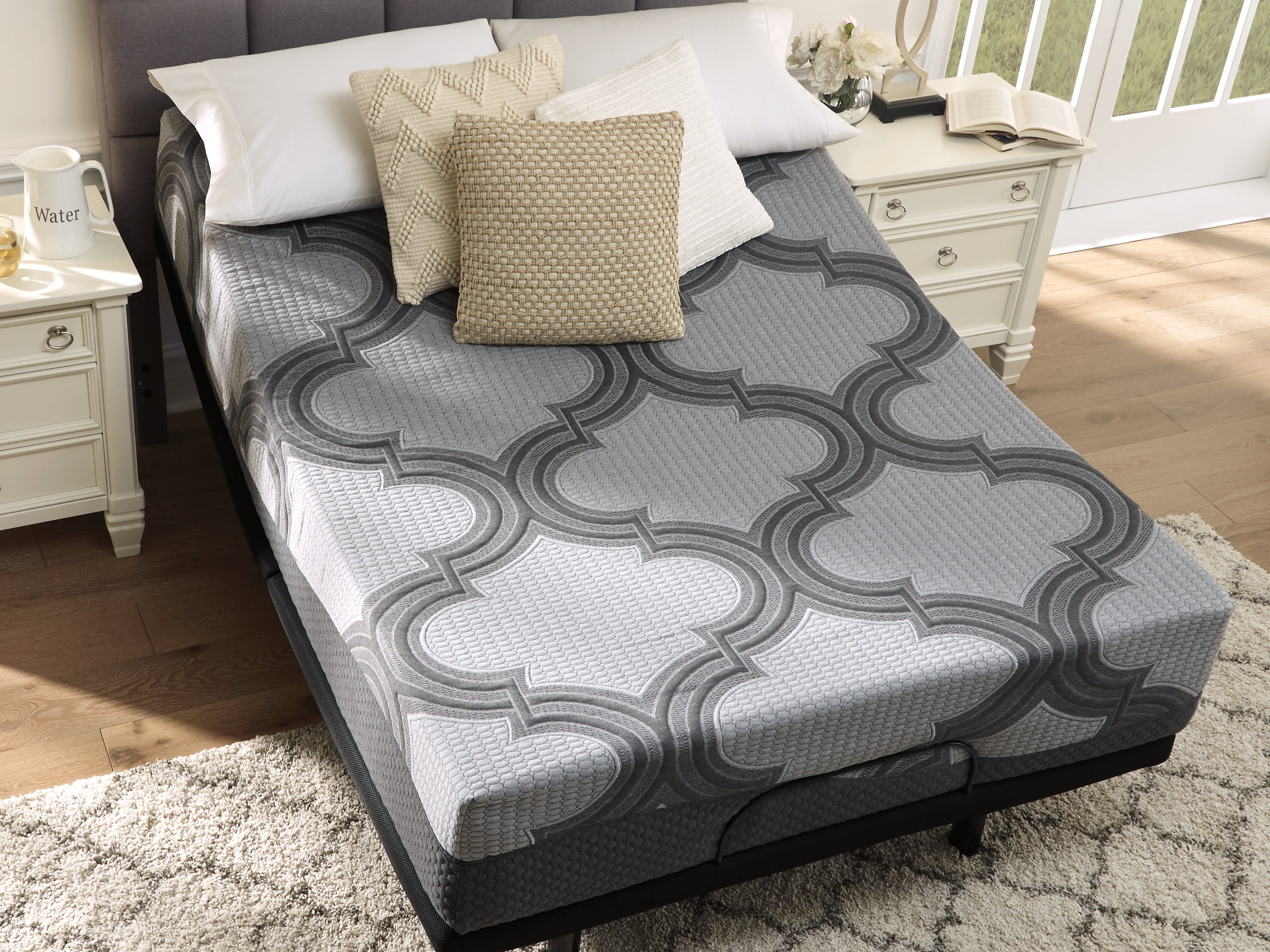 12 Inch Ashley Hybrid King Mattress with Head-Foot Model Best King Adjustable Base - furniture place usa