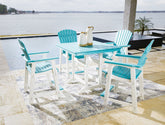 Eisely Outdoor Counter Height Dining Table and 4 Barstools - furniture place usa