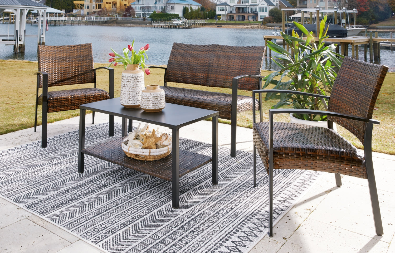 Zariyah Outdoor Love/Chairs/Table Set (Set of 4) - furniture place usa