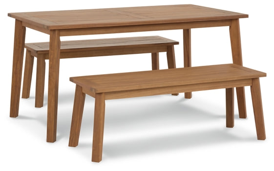 Janiyah Outdoor Dining Table and 2 Benches - furniture place usa