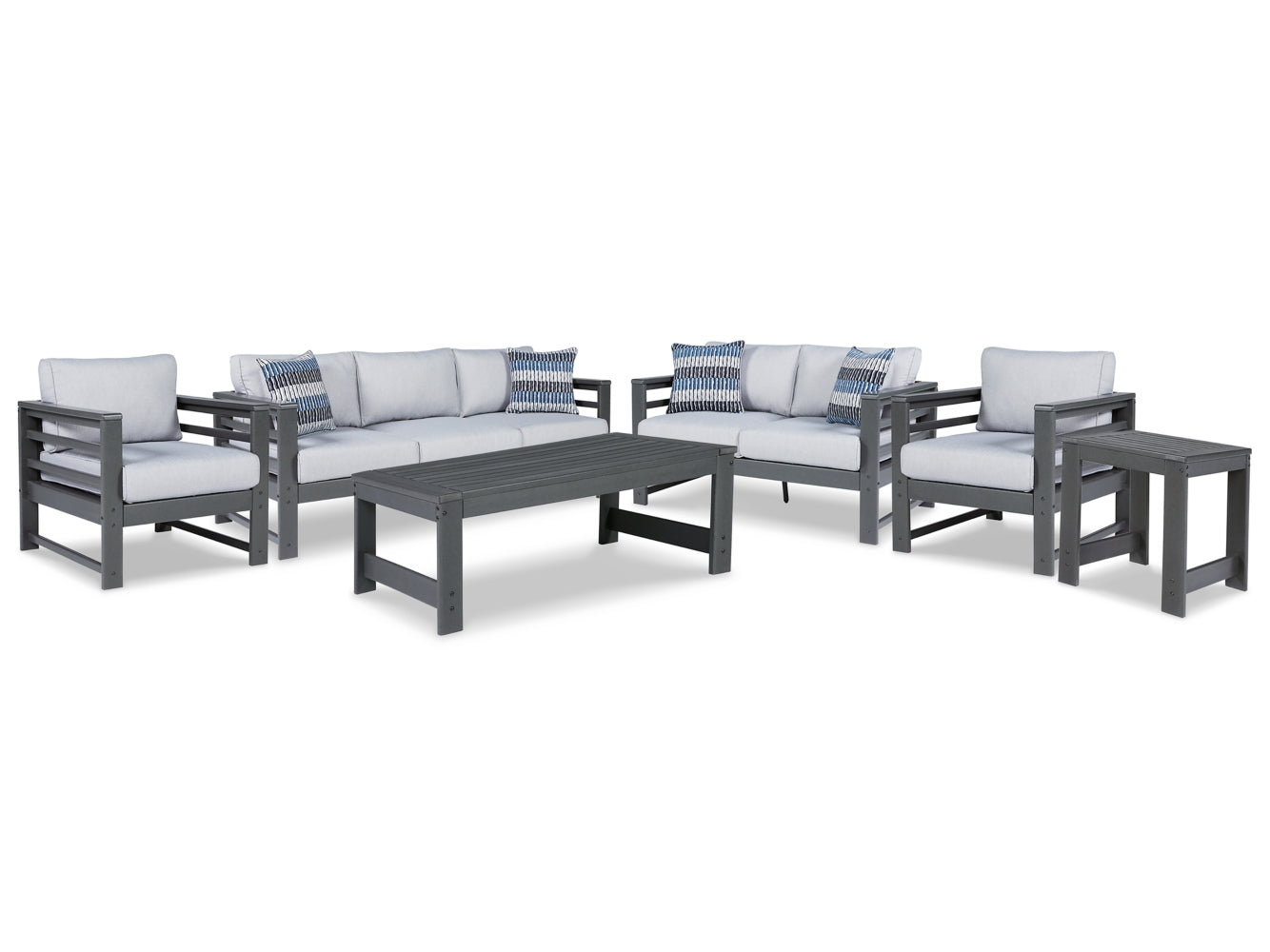 Amora Outdoor Sofa, Loveseat and 2 Lounge Chairs with Coffee Table and End Table - furniture place usa