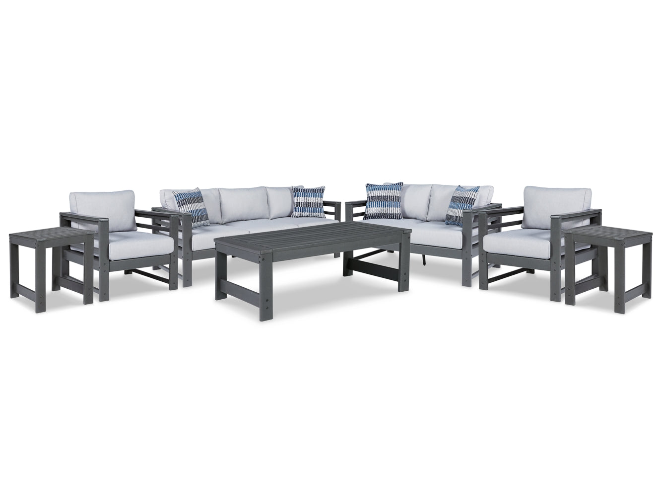 Amora Outdoor Sofa, Loveseat and 2 Lounge Chairs with Coffee Table and 2 End Tables - furniture place usa