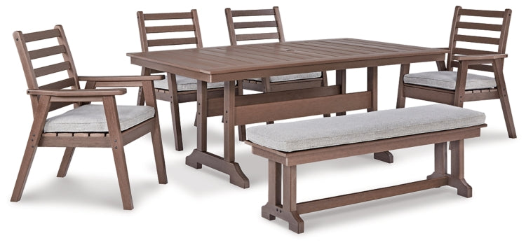 Emmeline Outdoor Dining Table and 4 Chairs and Bench - furniture place usa