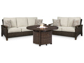 Paradise Trail Outdoor Sofa and Loveseat with Fire Pit Table - furniture place usa