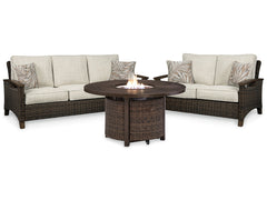 Paradise Trail Outdoor Sofa and Loveseat with Fire Pit Table - furniture place usa