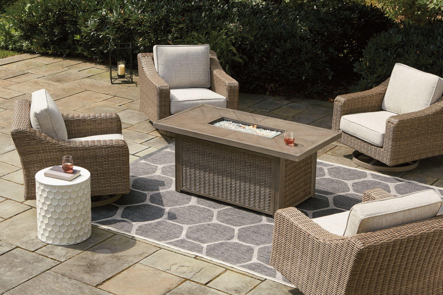 Beachcroft 5-Piece Outdoor Fire Pit Table with 4 Chairs - furniture place usa
