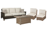 Beachcroft Outdoor Sofa and 2 Lounge Chairs with Fire Pit Table - PKG012919 - furniture place usa