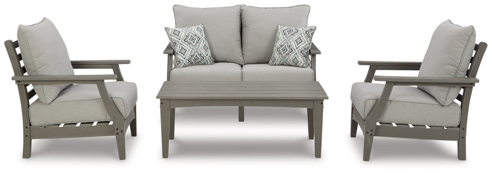 Visola Outdoor Loveseat, 2 Lounge Chairs and Coffee Table - furniture place usa