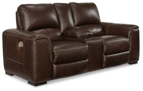 Alessandro Power Reclining Loveseat with Console - furniture place usa