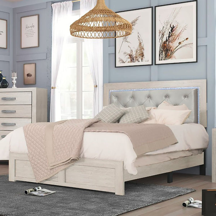Jaylen Queen Upholstered Panel Bed in Gray