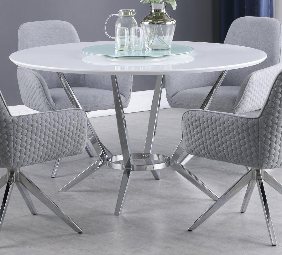 Abby White Dining Table With Lazy Susan - furniture place usa