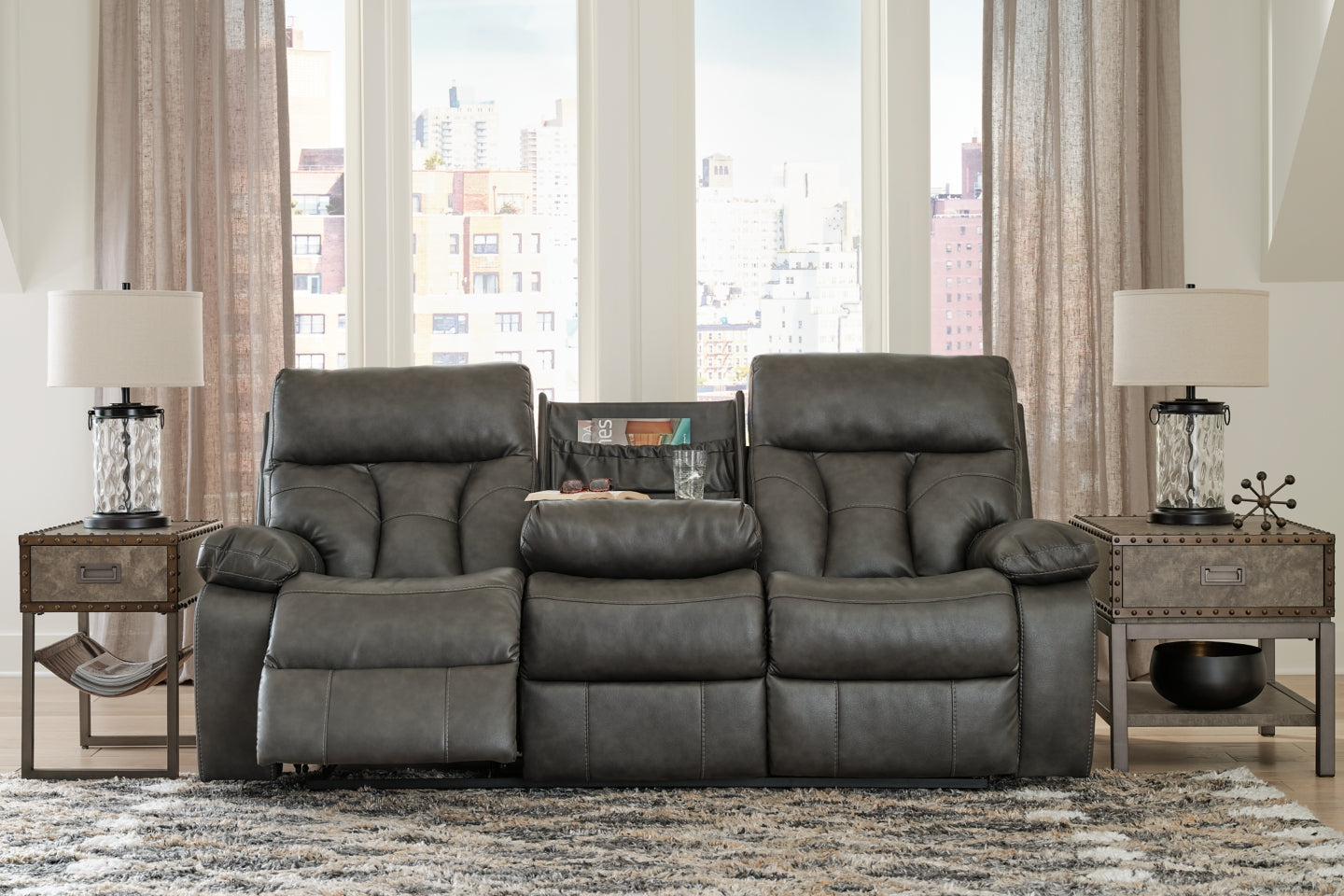 Willamen Reclining Sofa with Drop Down Table - furniture place usa