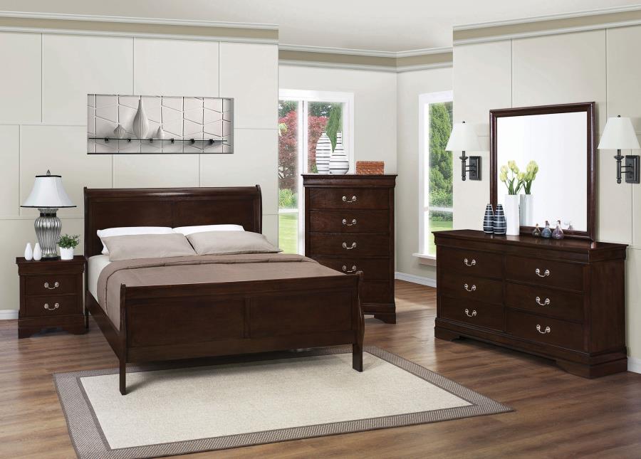 Louis Philippe Brown Full Bed 5 Pc Set - furniture place usa