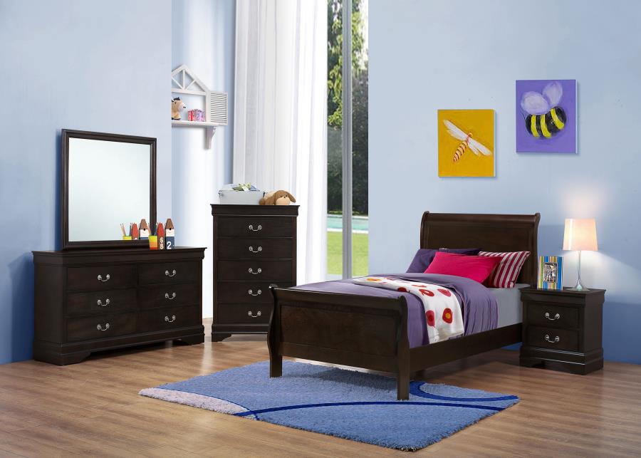 Louis Philippe Brown Twin Bed 5 Pc Set - furniture place usa