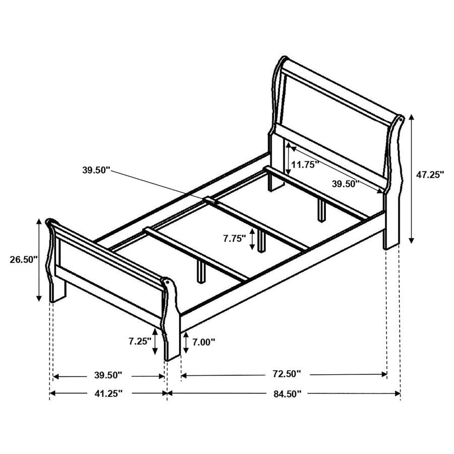 Louis Philippe Brown Twin Bed 5 Pc Set - furniture place usa