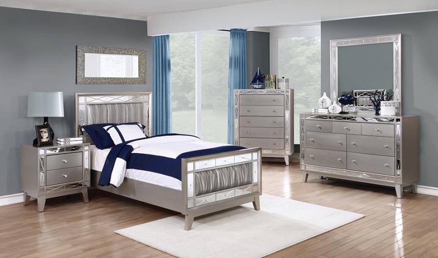 Leighton Silver Twin Bed 5 Pc Set - furniture place usa