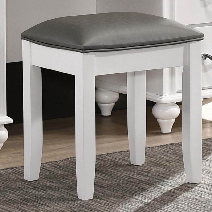 Barzini White Vanity Stool - furniture place usa