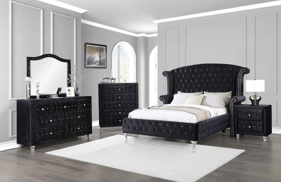 Deanna Black Eastern King Bed 5 Pc Set - furniture place usa