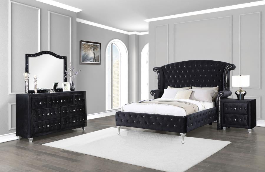 Deanna Black Queen Bed 4 Pc Set - furniture place usa