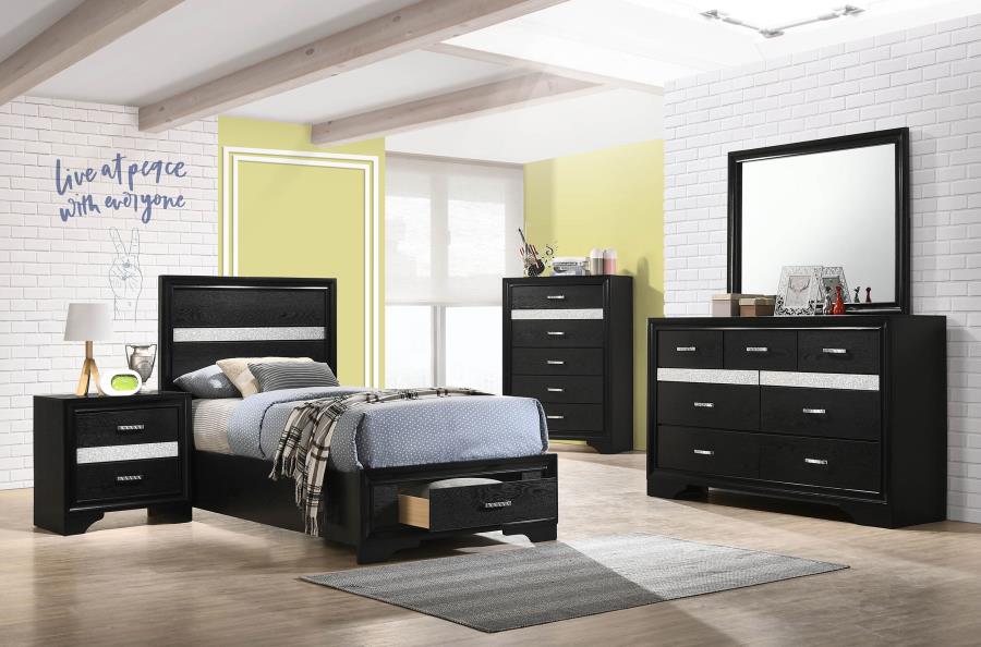 Miranda Black Twin Bed 3 Pc Set - furniture place usa