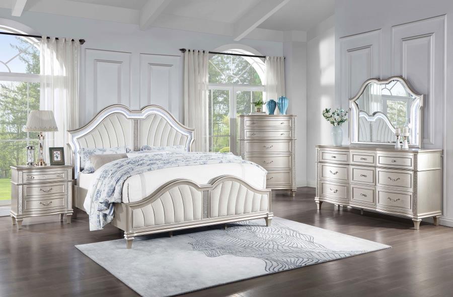 Evangeline Silver Queen Bed 5 Pc Set - furniture place usa