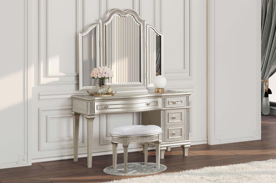 Evangeline Ivory Vanity Stool - furniture place usa