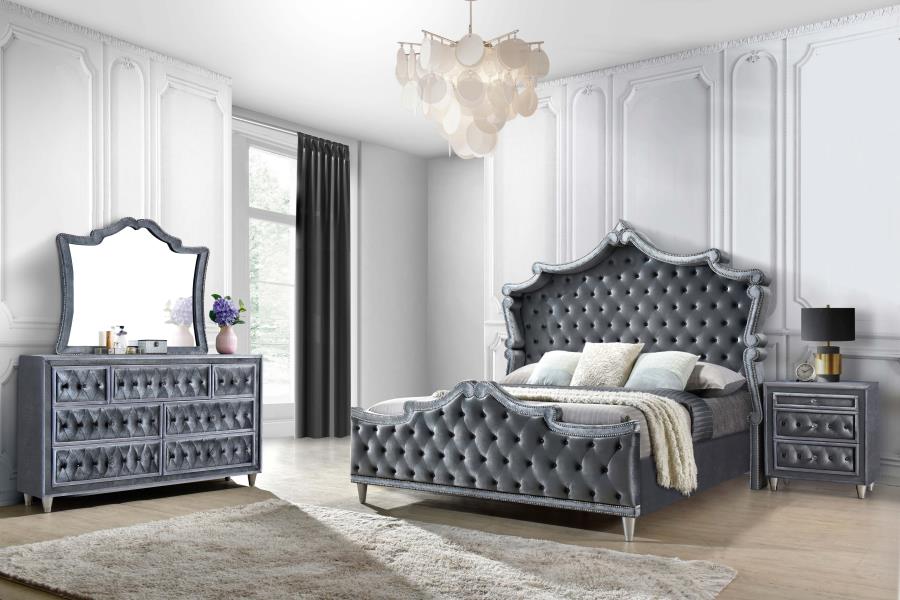 Antonella Grey Eastern King Bed 4 Pc Set - furniture place usa