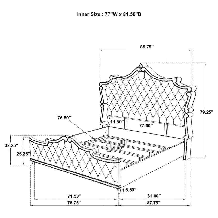 Antonella Grey Eastern King Bed 4 Pc Set - furniture place usa