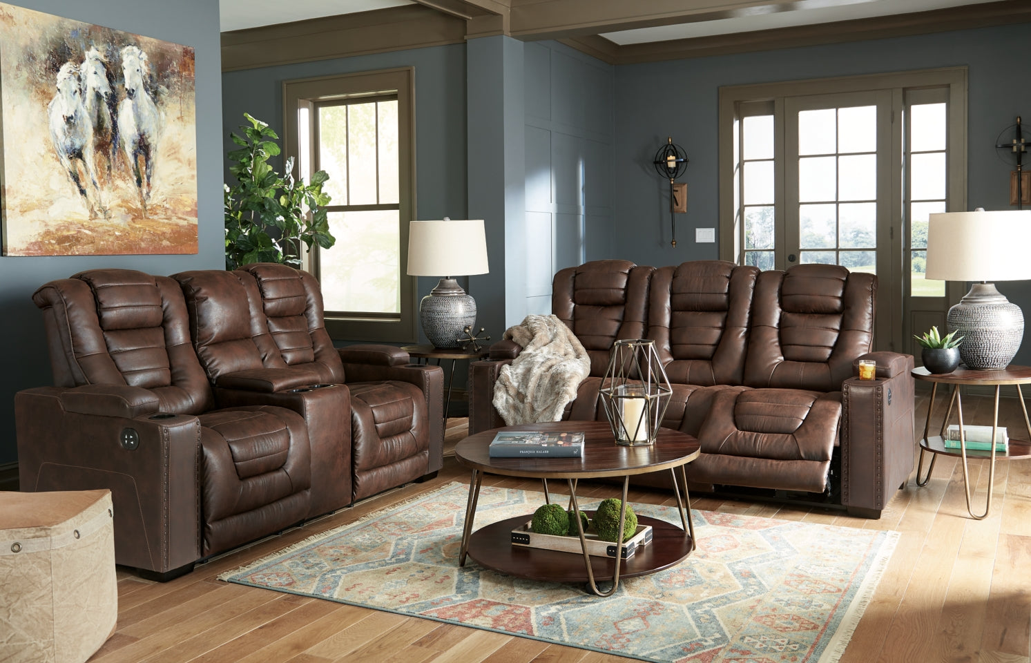 Owner's Box Power Reclining Loveseat with Console - furniture place usa