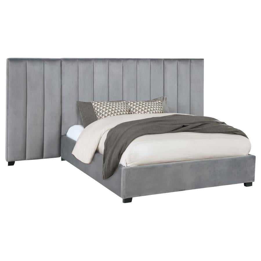 Arles Grey Eastern King Bed W/ Wing Panel - furniture place usa