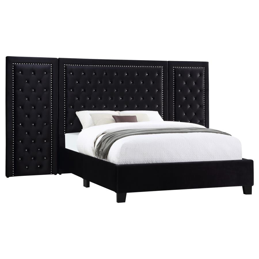 Hailey Black Eastern King Bed W/ Wing Panel - furniture place usa