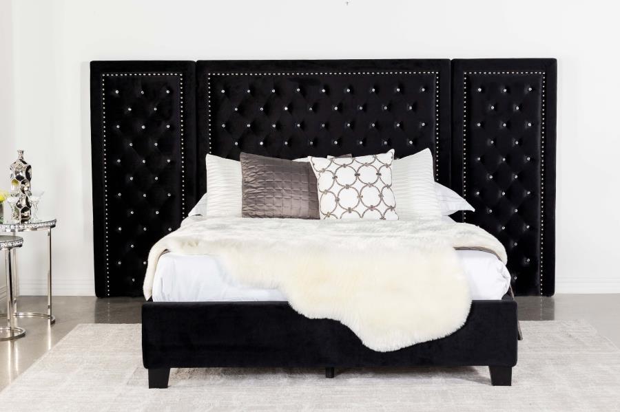 Hailey Black California King Bed W/ Wing Panel - furniture place usa