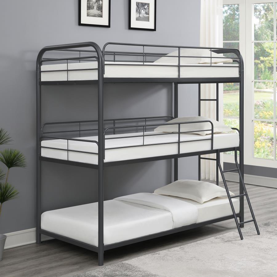 Garner Grey Twin / Twin / Twin Triple Bunk Bed - furniture place usa