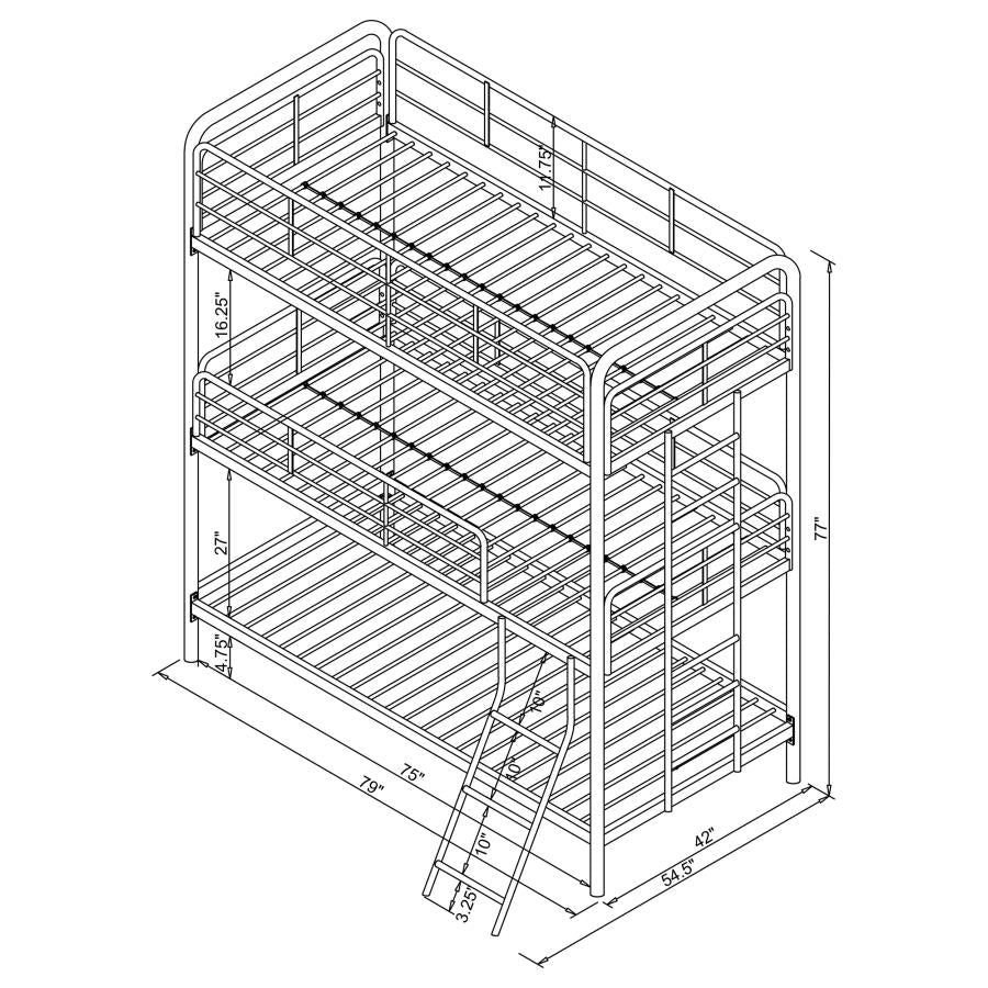 Garner Grey Twin / Twin / Twin Triple Bunk Bed - furniture place usa