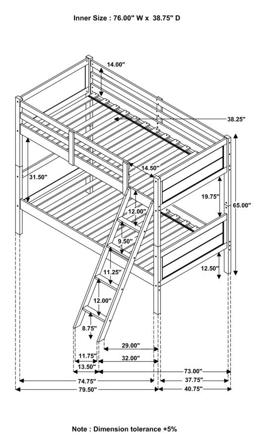 Ryder Grey Twin / Twin Bunk Bed - furniture place usa