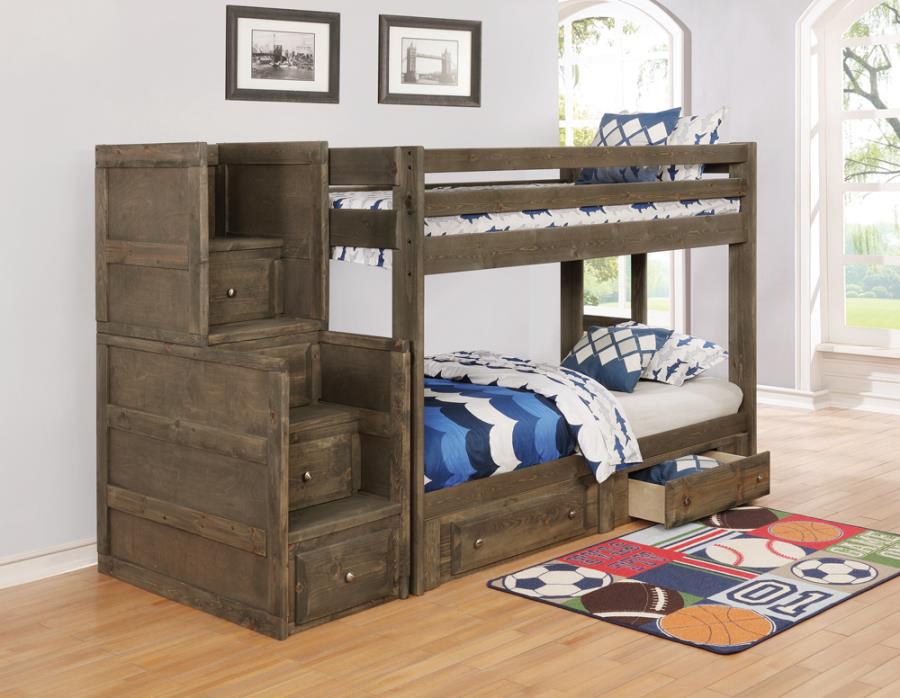 Wrangle Hill Grey Twin / Twin Bunk Bed - furniture place usa