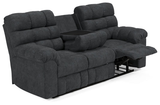 Wilhurst Reclining Sofa with Drop Down Table - furniture place usa