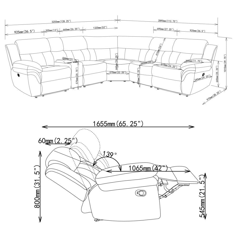 Bahrain Grey 6 Pc Motion Sectional - furniture place usa