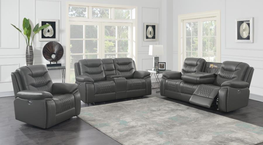 Flamenco Grey 3 Pc Power Sofa Set - furniture place usa