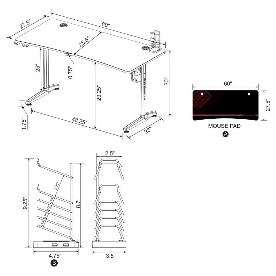 Tarnov Black Gaming Desk - furniture place usa