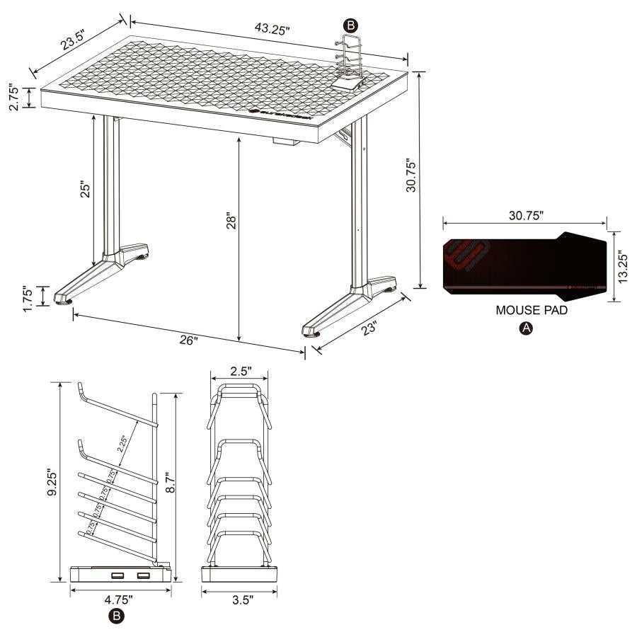 Avoca Black Gaming Desk - furniture place usa