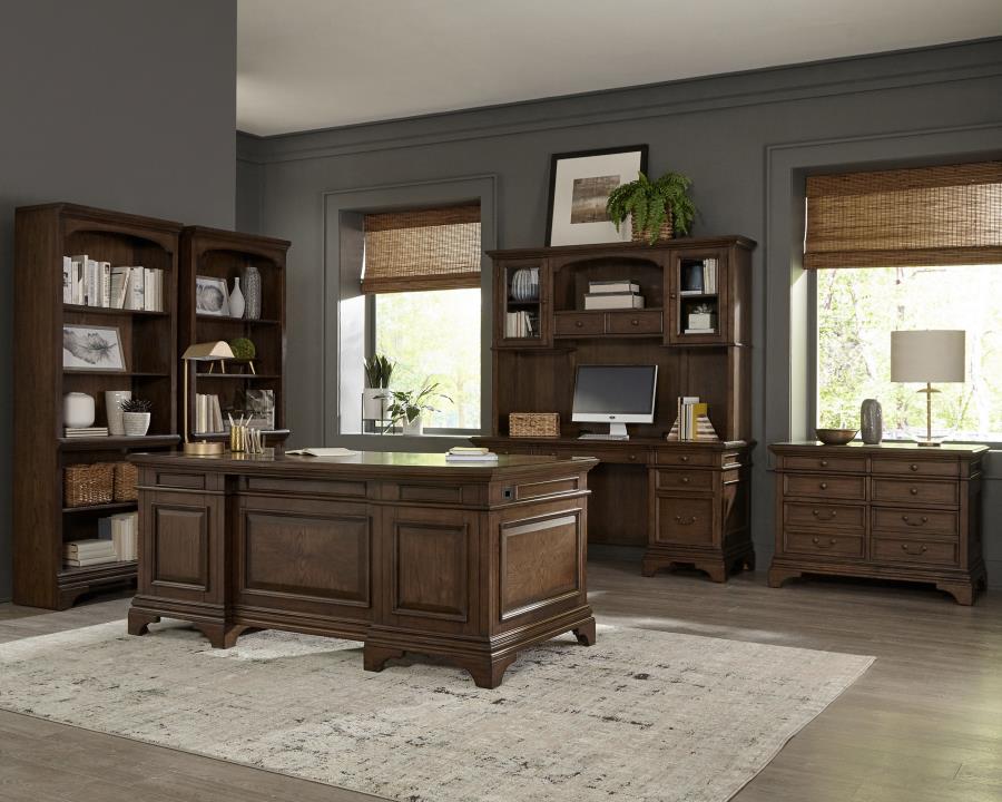 Hartshill Brown Credenza Desk W/ Hutch - furniture place usa