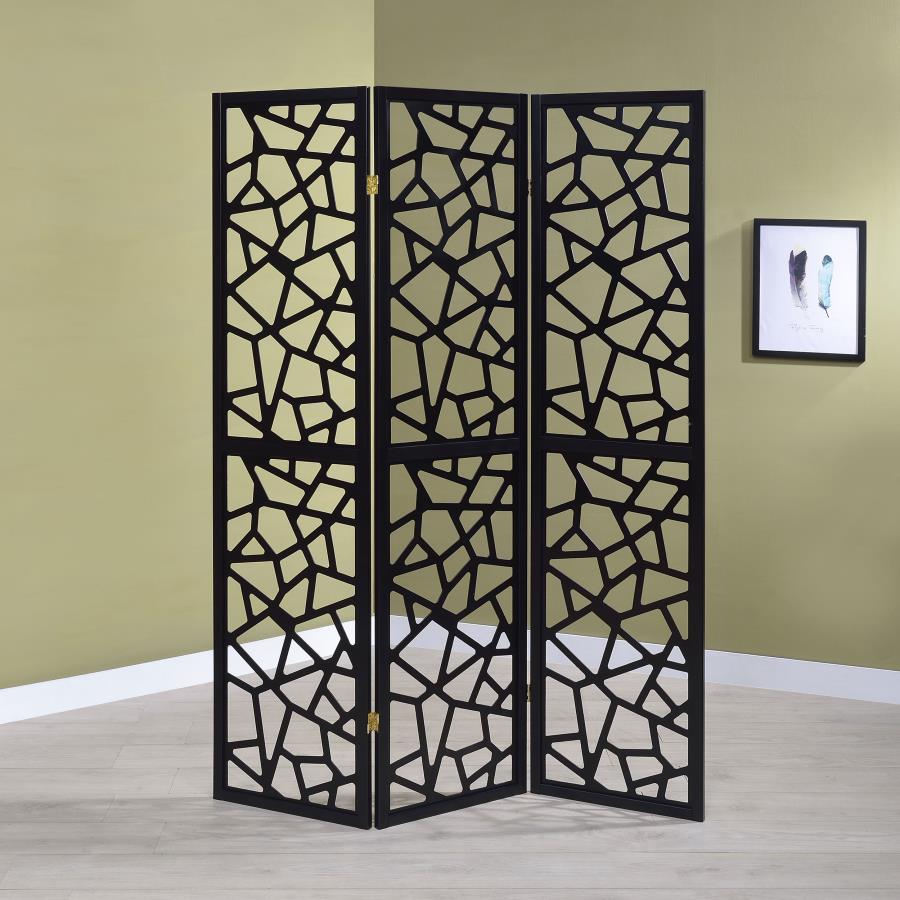 Nailan Black 3 Panel Room Divider - furniture place usa