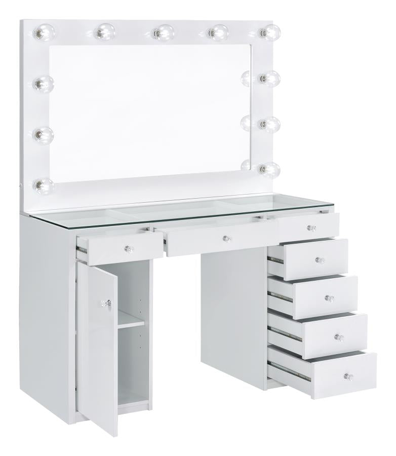 Percy White Vanity Table & Mirror - furniture place usa