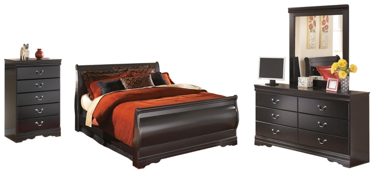 Huey Vineyard Queen Sleigh Bed with Dresser, Mirror and Chest of Drawers - furniture place usa