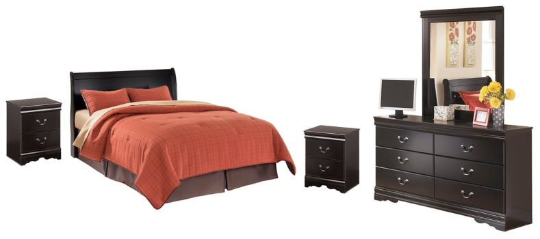 Huey Vineyard Queen Sleigh Headboard with Dresser, Mirror and 2 Nightstands - furniture place usa