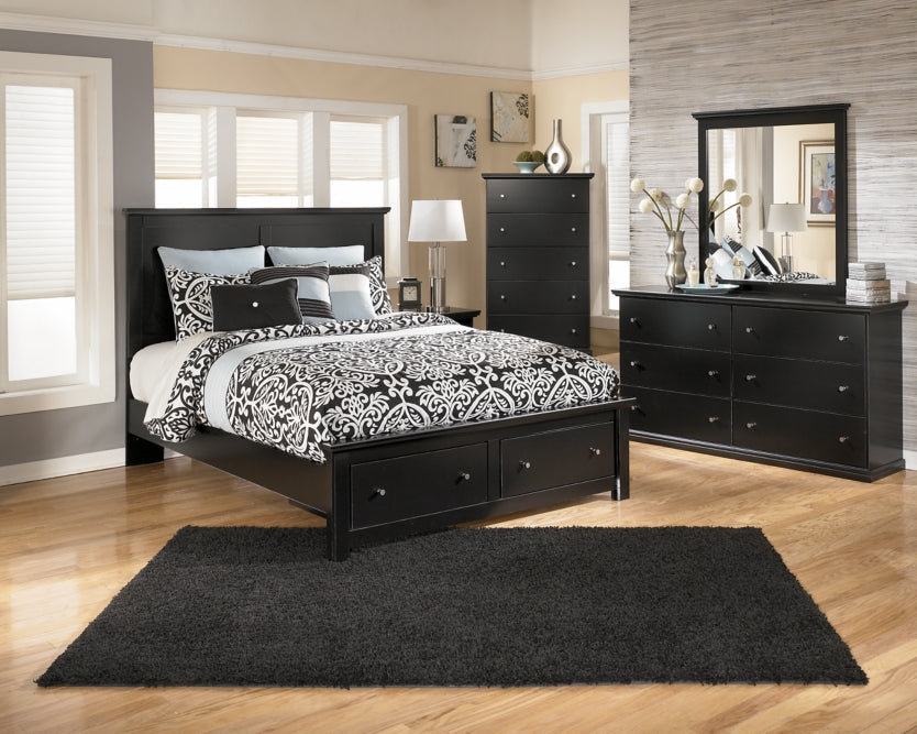 Maribel Queen/Full Panel Headboard Bed with Mirrored Dresser and Chest - furniture place usa